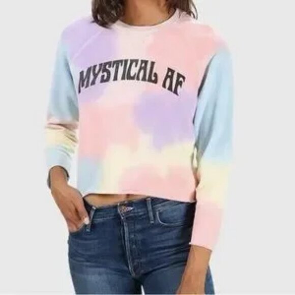 MOTHER Tops - Womens Mother The Champ Crop Raw Rainbow Tie Dye Mystical AF Sweatshirt M